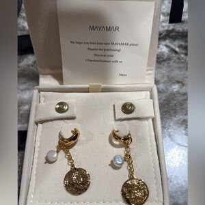 MAYAMAR Gold Coin Drop Earrings with Pearls